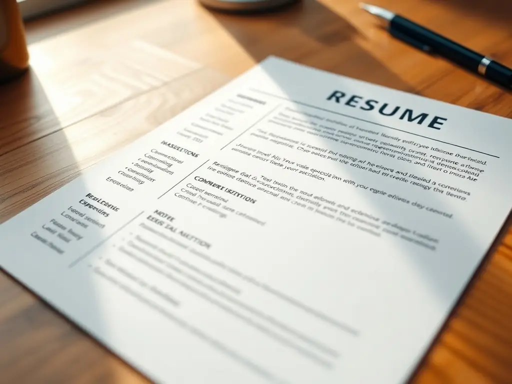 A close-up of a professionally written resume with highlighted key skills and experiences.