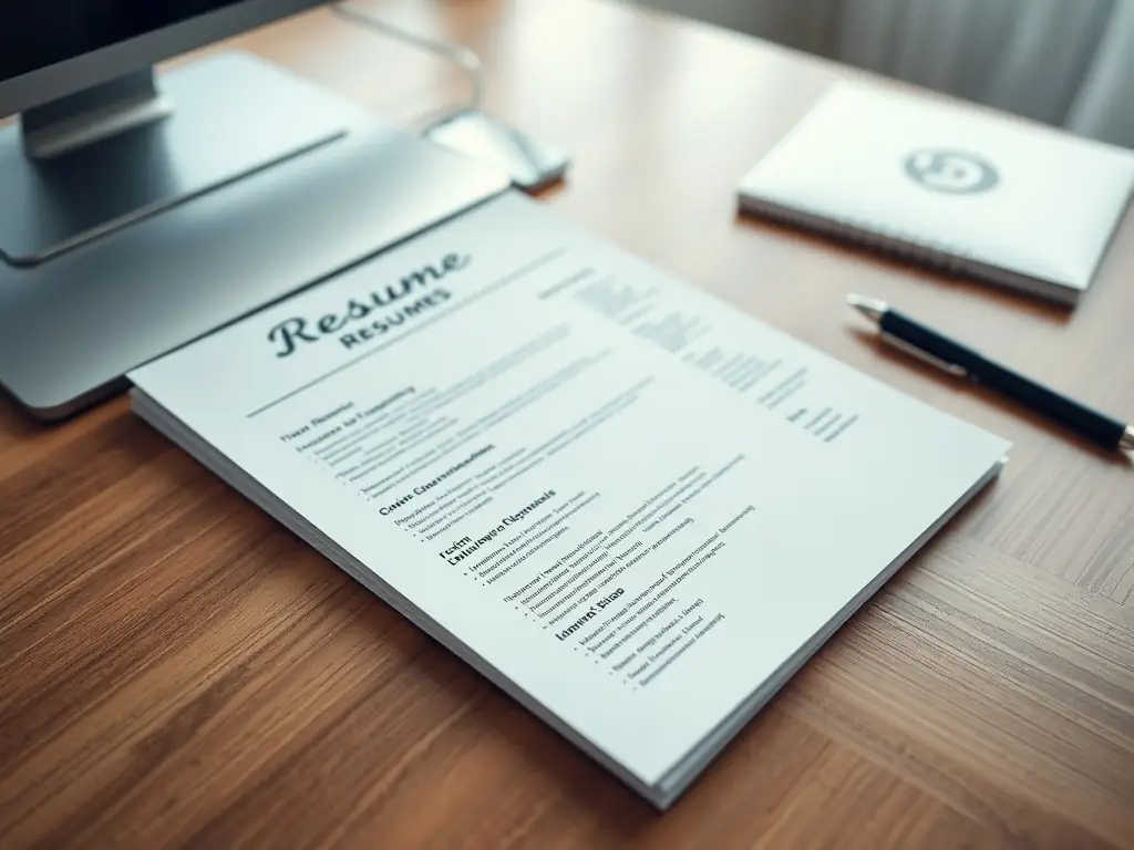 Close-up of a professionally written resume on a desk.